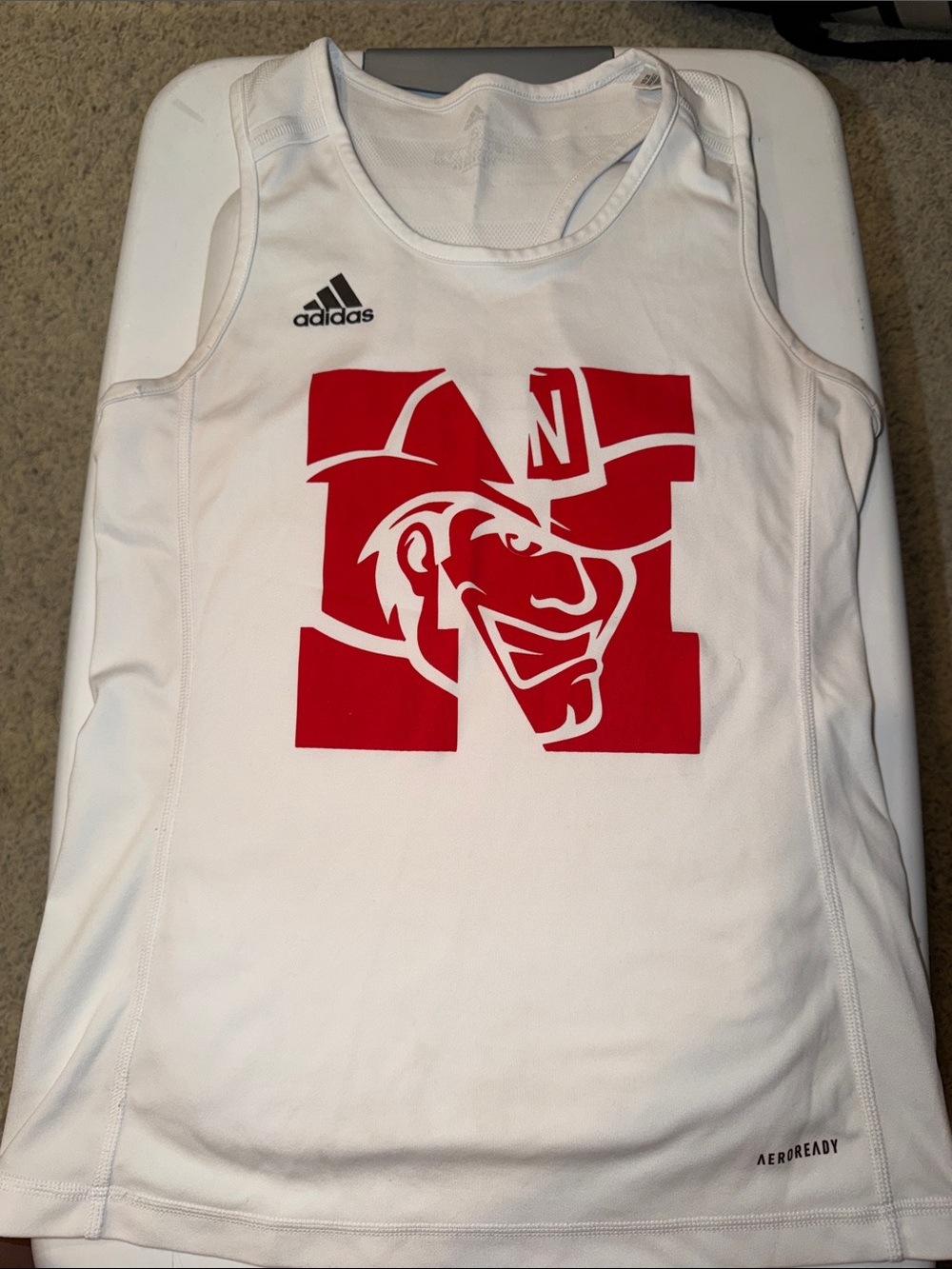 Nebraska adidas White Tank Top with Red Graphic Logo